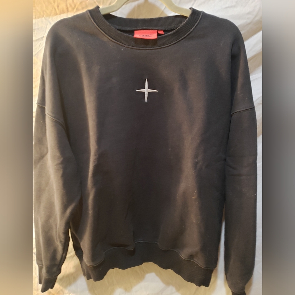 ✝️ GRKC PRAY Heavyweight Cross Logo Crewneck Sweatshirt Washed Black, Mens Small